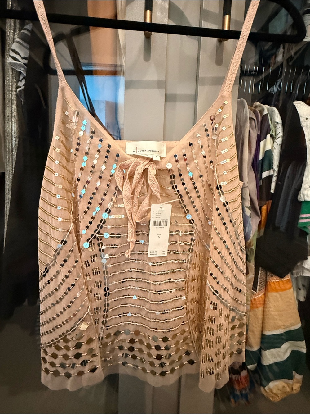 By Anthropologie Sequin Mesh Tank Top NWT